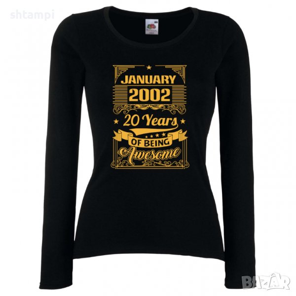 Дамска Тениска JANUARY 2002 20 YEARS BEING AWESOME Подарък,Ианенада,Празмик , снимка 1