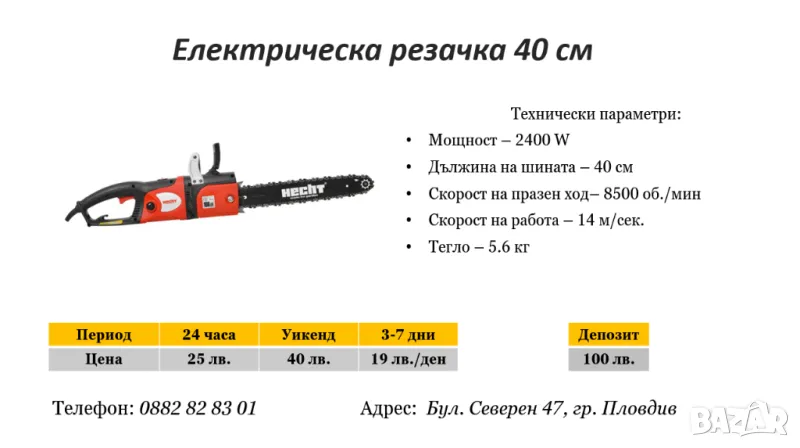 Електрическа резачка 40 см под наем, снимка 1