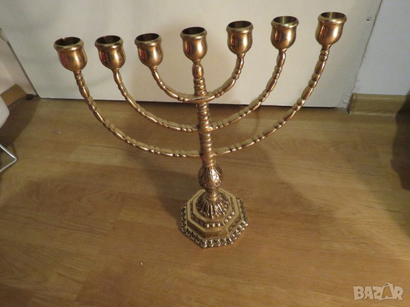 Голям бронзов свещник МЕНОРА 31х 27см. - еврейски седемсвещник- внос от Израел, Йерусалим, снимка 1