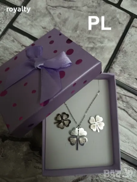 Подаръчен комплект четирилистна детелина посребрено, снимка 1