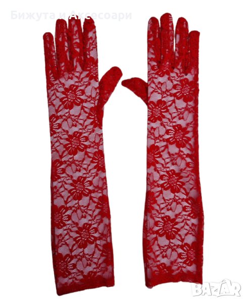 Дълги дантелени червени ръкавици, снимка 1