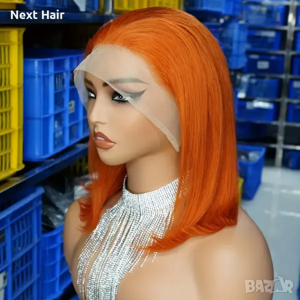 Естествена оранжева перука с дантела лейс фронт, снимка 1