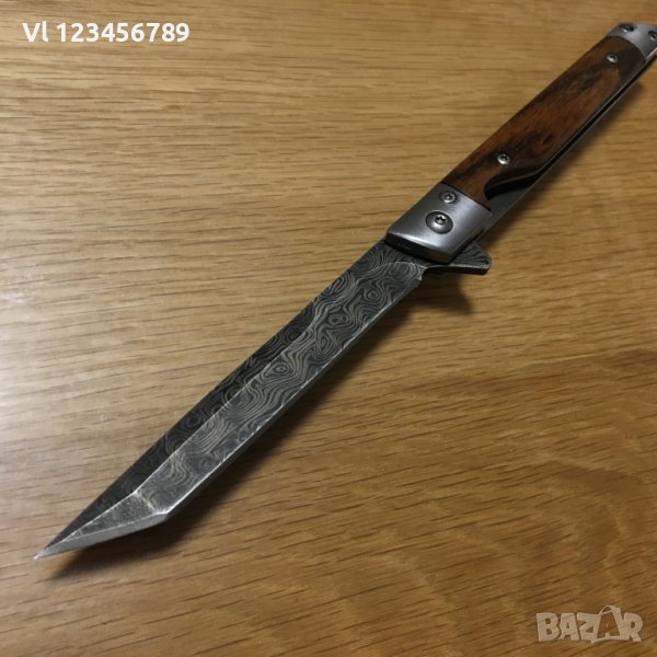 Сгъваем нож M390 - 78х194 (5) - острие ” танто+дамаск”, снимка 1