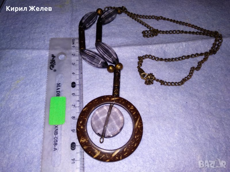 ХИПАРСКИ ЛЕТЕН АРТ ХЕНД МЕЙД МЕДАЛЬОН КОЛИЕ ОГЪРЛИЦА КОКОСОВ ОРЕХ КРИСТАЛЧЕТА МЕСИНГ 34788, снимка 1