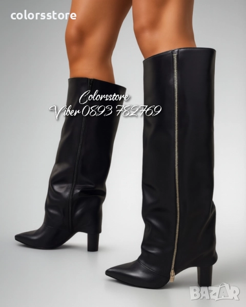 Ботуши на ток - черна кожа - KD107 , снимка 1