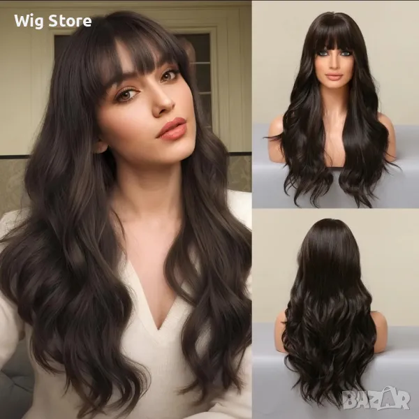 Тъмно кафява перука с бретон, снимка 1