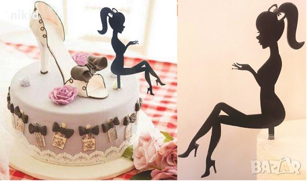 Седнала Дама Лейди черен твърд акрил топер украса декор за торта рожден ден моминско парти, снимка 1