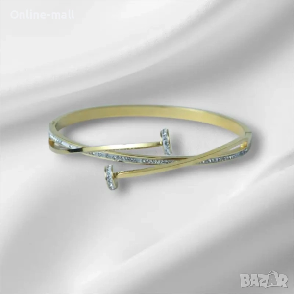 Дамска гривна “Пирон” с камъни – медицинска стомана, позлатена, снимка 1