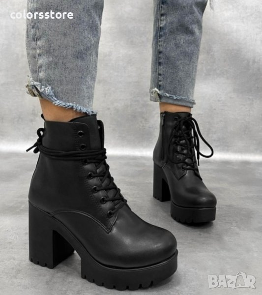 Боти на ток - черна кожа - TB2, снимка 1