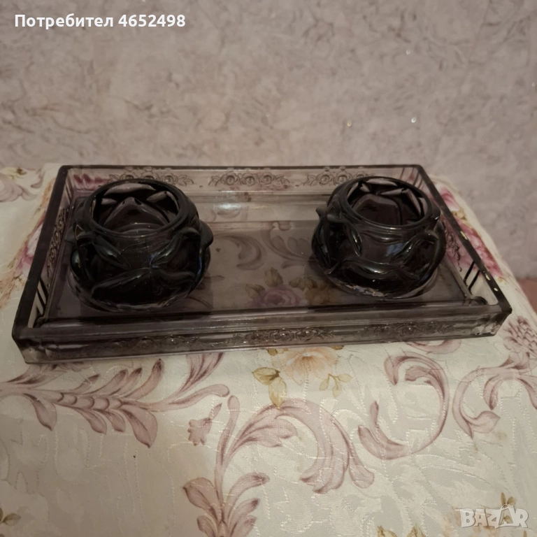 Старинен Свещник ,цветно стъкло, снимка 1