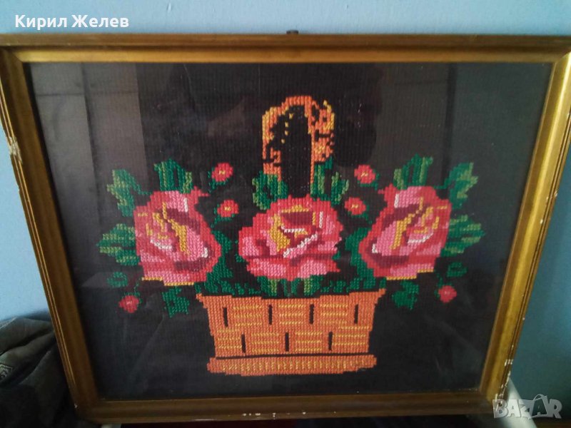 ГОЛЯМ ПРЕКРАСЕН Стар ГОБЛЕН Кошничка с ЦВЕТЯ Идеален За ДОМА ВИЛАТА РЕТРО ИНТЕРИОРНА ДЕКОРАЦИЯ 42936, снимка 1