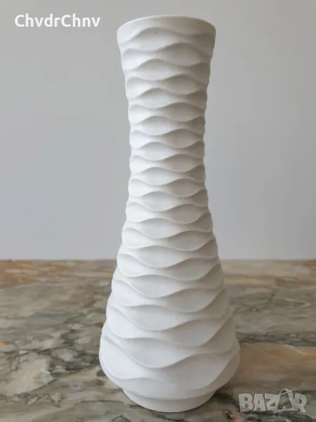 Edelstein 24см/Еделщайн Бавария стара немска порцеланова ваза/бяла-модернизъм-бисквит, снимка 1