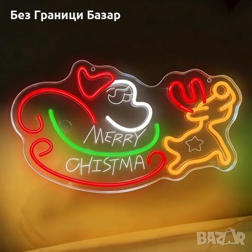 Нов Коледен неонов LED знак с елен Merry Christmas USB украса Табела, снимка 1