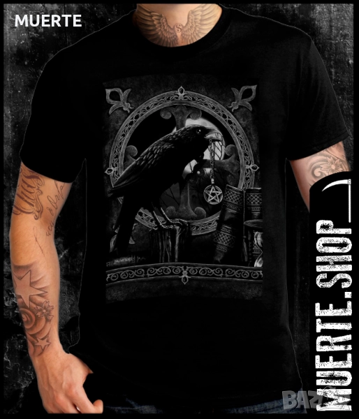 Черна тениска с щампа SATANIC CROW, снимка 1