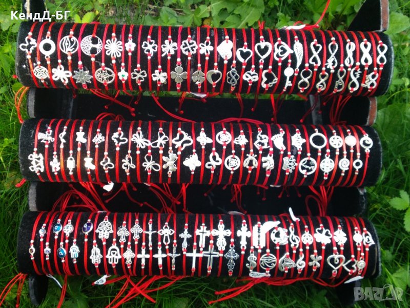 Гривнички от сребро 925 и чарвен конец против уроки, снимка 1