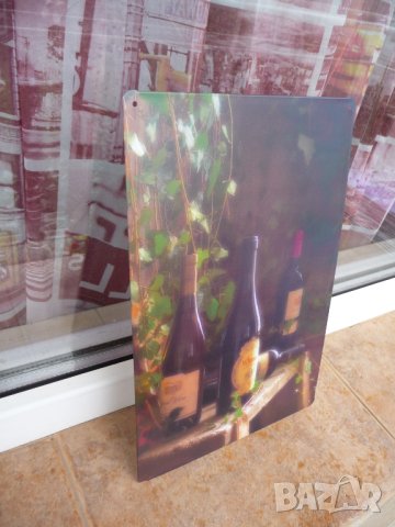 Метална табела вино бутилки червено бяло лоза грозде рафт изба винарна, снимка 2 - Декорация за дома - 43032992