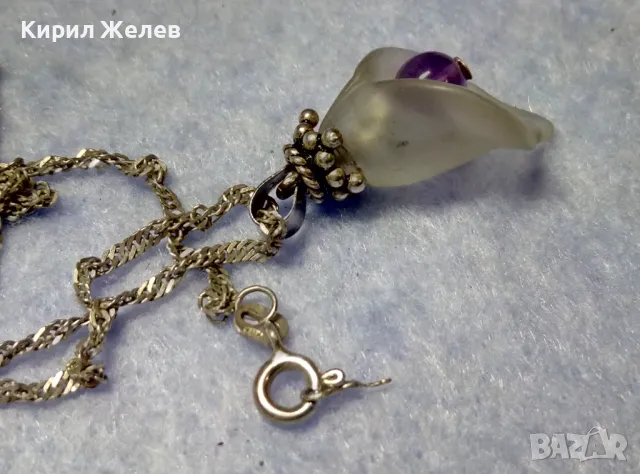 СРЕБЪРЕН ПЕНДАНТ ЦВЕТЕ КАМБАНКА с ВЕНЕЦИАНСКО СТЪКЛО МУРАНО и АМЕТИСТ с ВЕРИЖКА от СРЕБРО 925 49763, снимка 5 - Колиета, медальони, синджири - 50416535