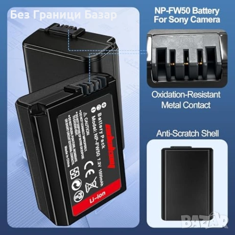 Нови NP-FW50 2 броя батерия 1500mAh за Sony A7 II A7R A7S A6300 A6500, снимка 4 - Батерии, зарядни - 53534561