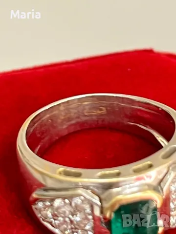 Дамски пръстен бяло злато и естествен изумруд, снимка 10 - Пръстени - 50346861