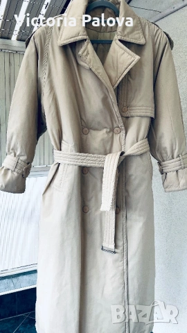 Луксозен бежов тренч- палто, ватиран, нов, дизайнерска визия, снимка 7 - Палта, манта - 53519622