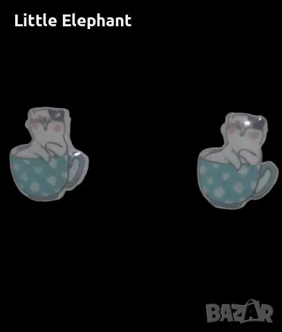 Обеци"Happy cats in cups"blue,колекция"Animals"/нови