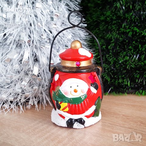 Мини коледен фенер светеща керамична фигура за украса, снимка 6 - Декорация за дома - 26704875