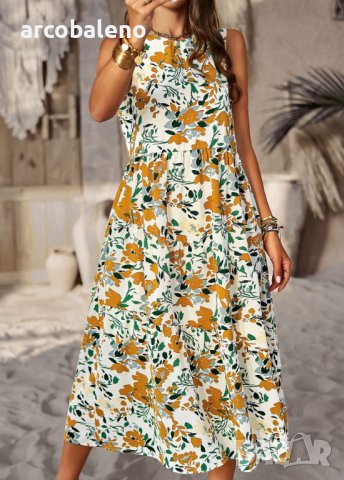 Пролетна и лятна свободна празнична рокля с многослоен принт с деколте, 5цвята, снимка 12 - Рокли - 44106385
