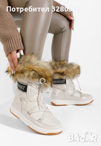 Модни дамски апрески боти ботуши с пух в бежов цвят, снимка 7 - Дамски апрески - 43643591