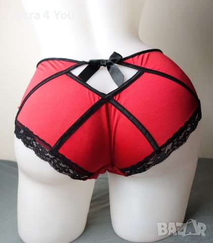 S червени микрофибърни бикини с черни сатенени ластици, снимка 3 - Бельо - 40660888