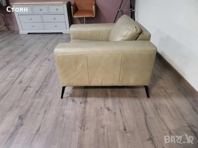 Бежов кожен фотьойл 100 % естествена кожа, снимка 4 - Дивани и мека мебел - 51954237