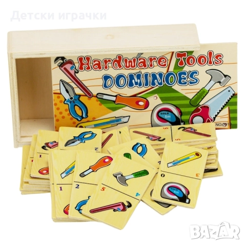 Дървено домино с инструменти и цифри , снимка 2 - Образователни игри - 52632097
