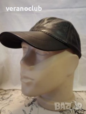 Черна шапка Естествена кожа с козирка Класик, снимка 4 - Шапки - 38024430