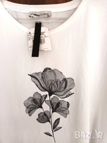 Бяла тениска с цвете, 4ХЛ, снимка 2 - Тениски - 40750792