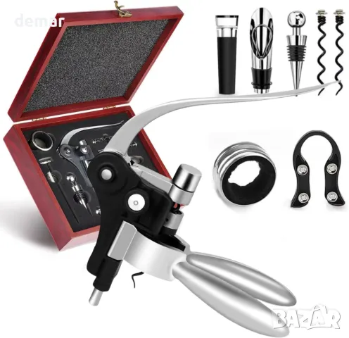 BOQO комплекти аксесоари за вино, тирбушон, нож за фолио, аератор, запушалка и др., дървена кутия