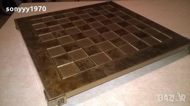 антика-маса за шах-с обков мед/месинг-37х37см-внос англия, снимка 13 - Колекции - 26346861
