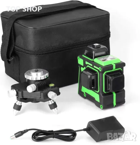 12 линии лазерен нивелир 360° въртящ се 3D зелен лъч Права линия 3 равнинни кръстосани линии Лазерен, снимка 3 - Куфари с инструменти - 48831931