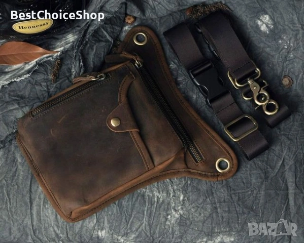 Мото чанта AMRINUGL от естествена кожа, кафява, снимка 2 - Чанти - 53078514