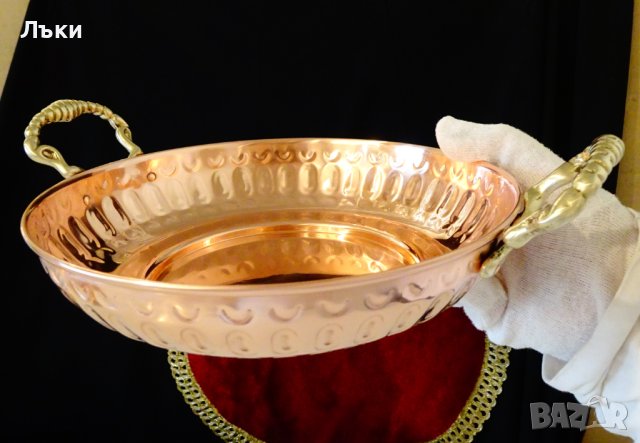 Меден съд,меден тиган,бронзови дръжки,релеф. , снимка 6 - Антикварни и старинни предмети - 43845853