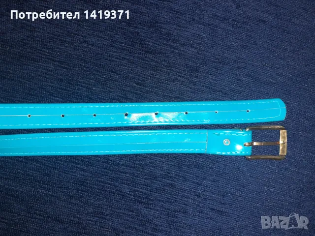 Красив син кожен дамски колан с дължина 97.5 см, снимка 4 - Колани - 48109680
