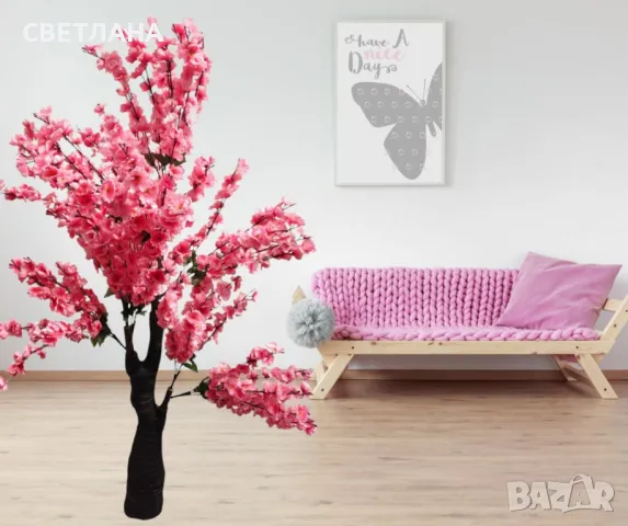 Изкуствено декоративно дърво, Цъфтяща сакура, 1.7 м, снимка 4 - Декорация за дома - 49813046