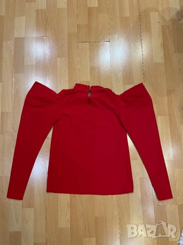 Червена риза с паднали ръкави , снимка 2 - Ризи - 43038972