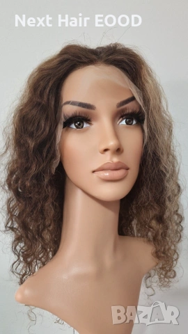 Естествена афро къдрава перука от 100% човешка коса - кафява с руси кичури, 13x4 дантела, снимка 9 - Аксесоари за коса - 53294521