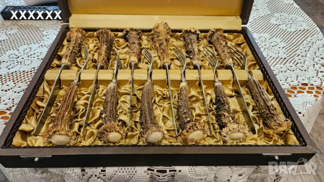 СТАРИНЕН НЕМСКИ ЛОВЕН КОМПЛЕКТ ПРИБОРИ , снимка 5 - Антикварни и старинни предмети - 49960566