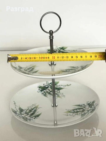 Двуетажна порцеланова поставка с декор момини сълзи, снимка 7 - Прибори за хранене, готвене и сервиране - 53018608