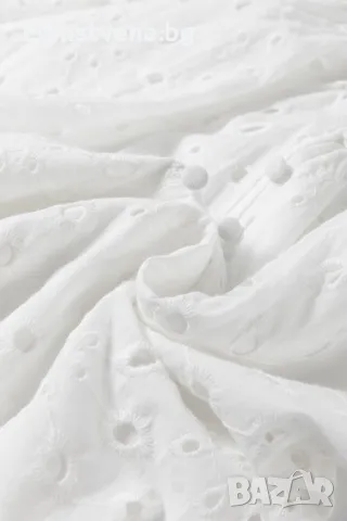 Дамска блуза в бяло с къси бухнали ръкави и бродерия, 100% памук, снимка 9 - Ризи - 50073197