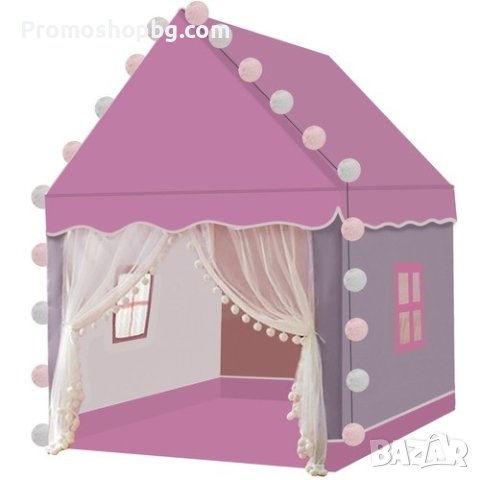 Детска палатка за игра с LED лампи, Розово-сива, Размери 130х100х115 см, снимка 4 - Други - 43008420