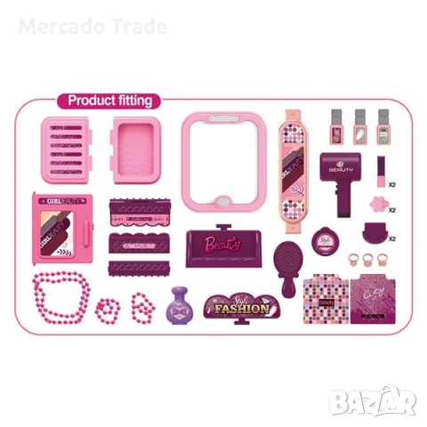 Комплект от 2 куфара за козметика с аксесоари, огледало със светлина и звук, снимка 2 - Електрически играчки - 52842393