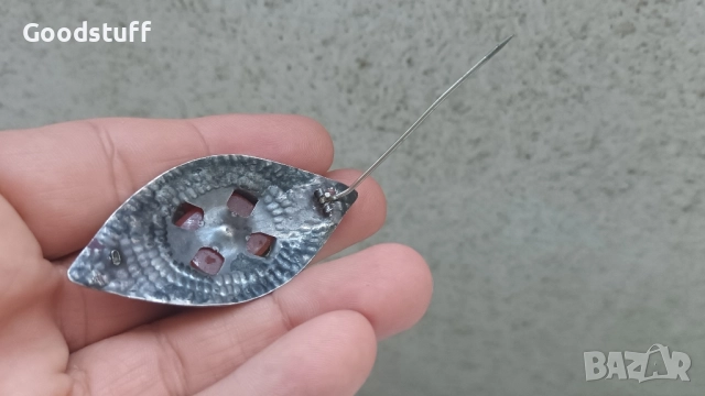 Сребърна, карнеол, брошка в стил арт нуво, ръчна изработка , снимка 3 - Други - 51773049