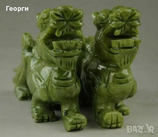 Естествен зелен нефрит, ръчно изработена двойка дракони, снимка 3 - Ръчно изработени сувенири - 37828280