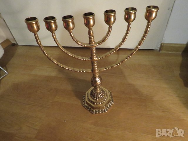 Голям бронзов свещник МЕНОРА 31х 27см. - еврейски седемсвещник- внос от Израел, Йерусалим, снимка 1 - Антикварни и старинни предмети - 35483546
